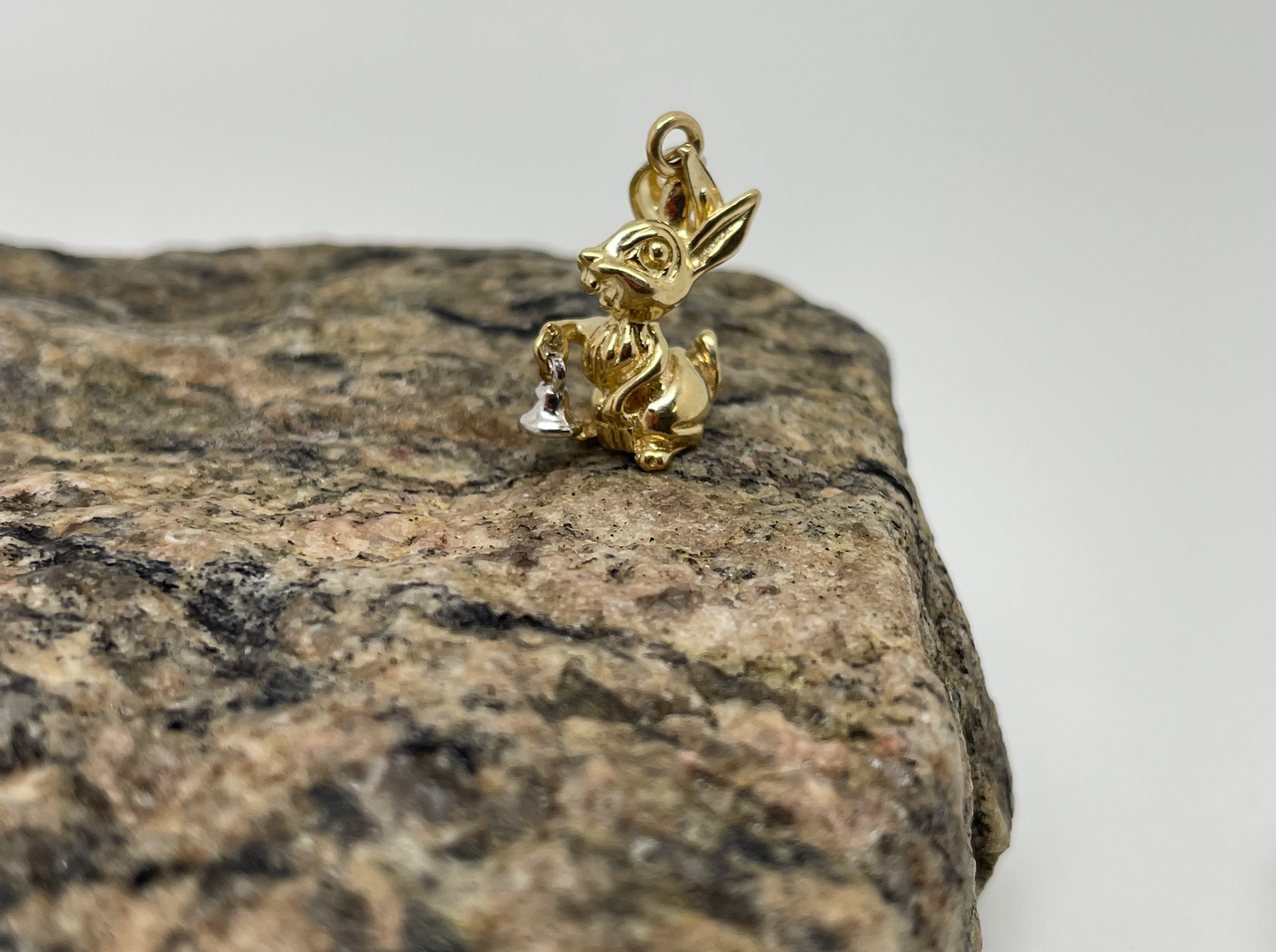 14k Yellow Gold Rabbit with White Gold Bell Charm - 2.2g