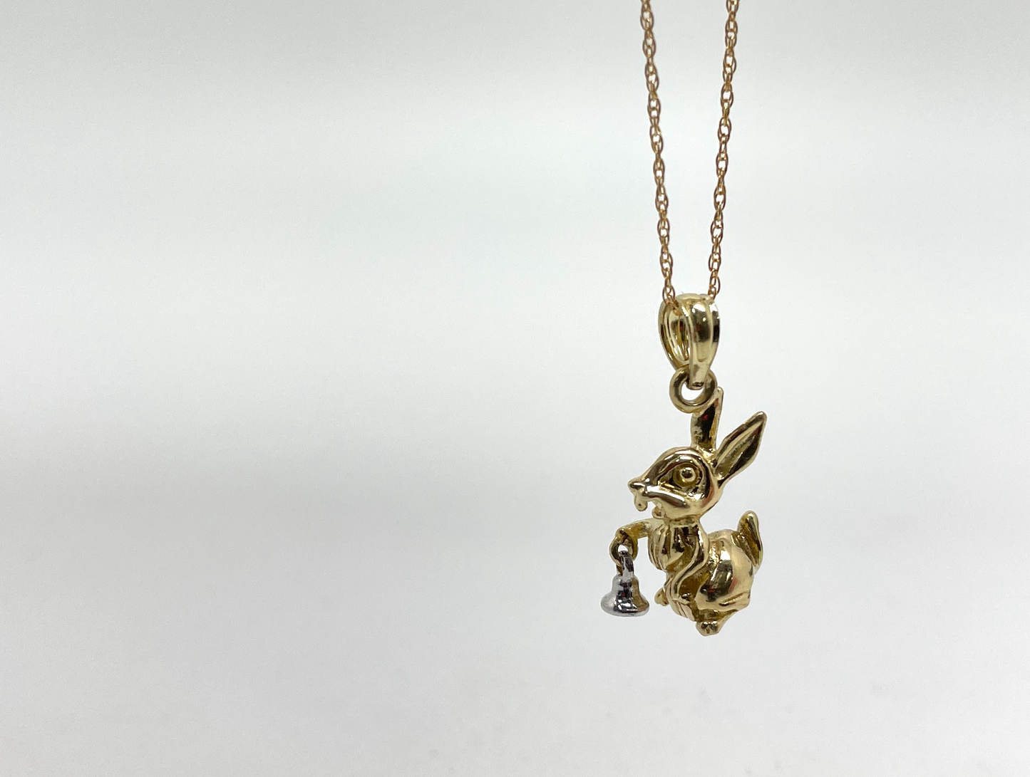 14k Yellow Gold Rabbit with White Gold Bell Charm - 2.2g