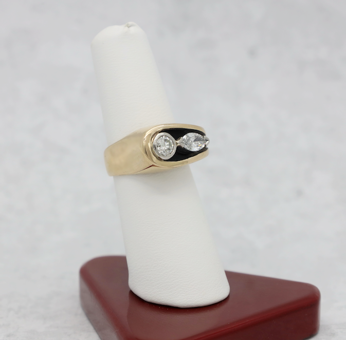 Vintage 14k Yellow Gold Unique Diamond Ring, Size 7 - 10.6g