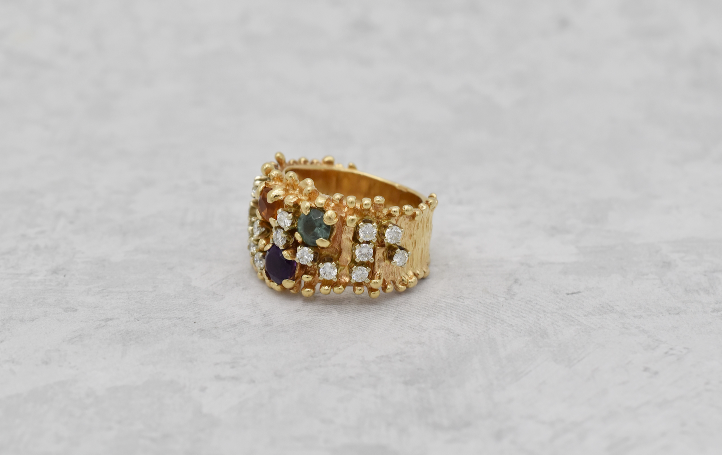 Vintage 14k Yellow Gold Multi-Gemstone Diamond Ring, Size 6.5 - 9.8g