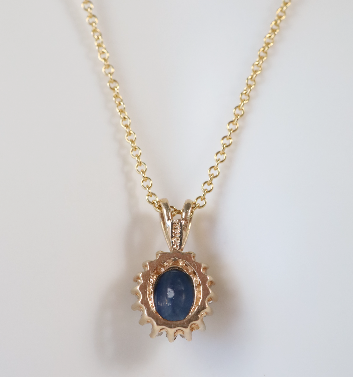 14k Yellow Gold Oval Sapphire & Diamond Pendant Necklace, 18 inches - 4.9g