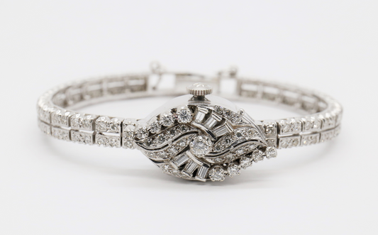 Vintage 14k White Gold Hamilton Ladies Diamond Watch 2.64cttw - 25.4g