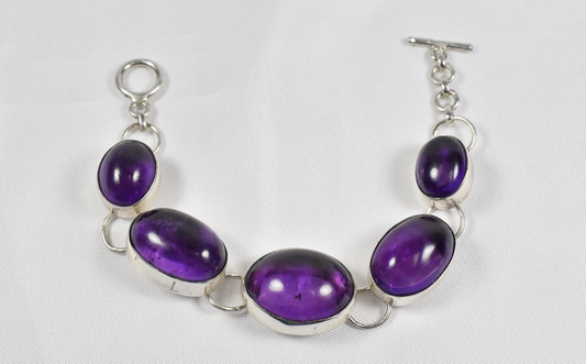 Sterling Silver Cabochon Amethyst 117cttw Bracelet, 7 inches - 40.4g