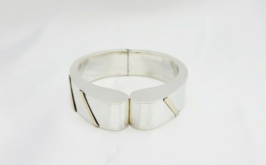 Vintage Dulce Mexico Sterling Silver & 14k Gold Cuff Bracelet, 6.5 inches - 60.7g