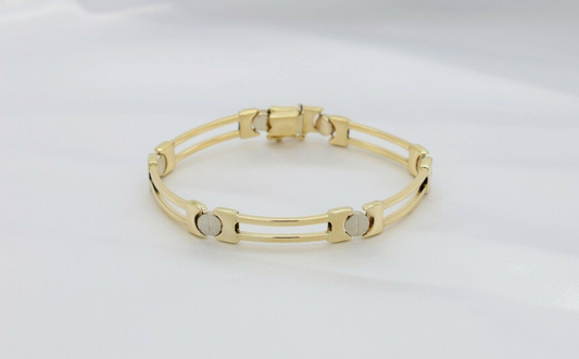 14k Yellow & White Gold Contemporary Bracelet, 7 inches - 13.2g