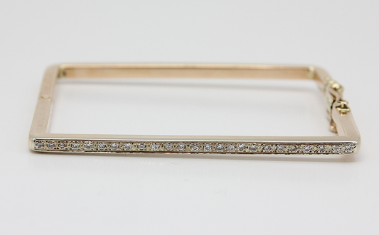 14k Yellow Gold Italian Rectangle Diamond Bangle, Approximate 6.5" - 22.5g