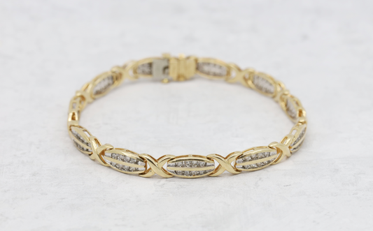 14k Yellow Gold Diamond Tennis Bracelet, 7.25 inches - 11.8g