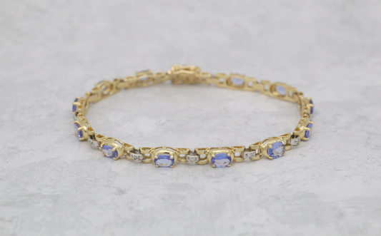 Vintage 14k Yellow & White Gold Tanzanite & Diamond Bracelet, 7 inches - 8.8g