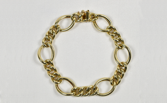 14k Yellow Gold Figaro Link Bracelet, 7 inch - 11.1g