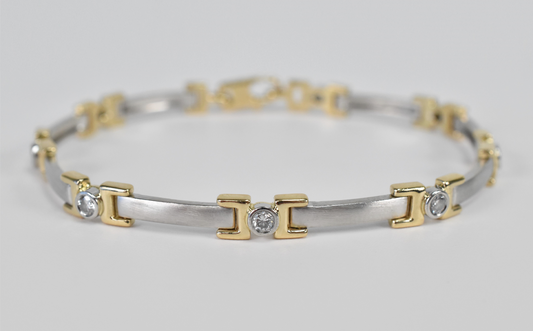 18k Yellow Gold & Platinum Diamond Link Bracelet, 7.75 inches - 20.4g