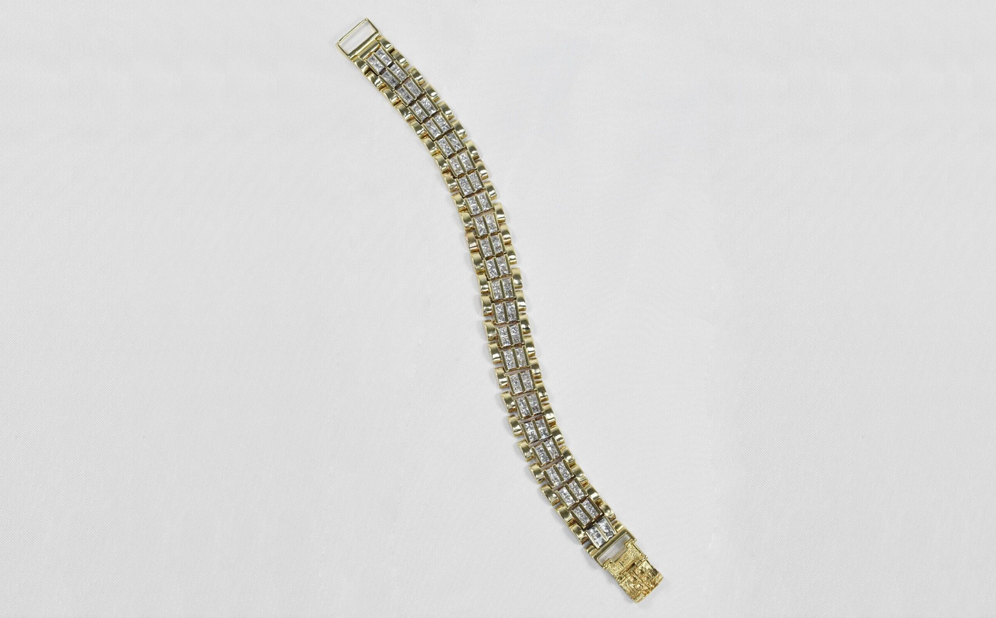 Men's 10k Yellow Gold Cubic Zirconia Link Bracelet, 9.5 inches - 58.3g