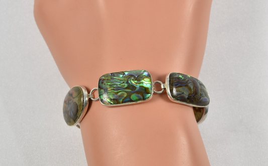 Lucas Lameth Sterling Silver Abalone Link Toggle Bracelet, 7-8inch - 11.0g