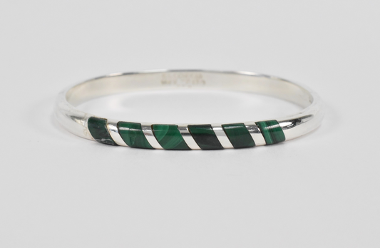 Oscar Escorcia Fine 950 Silver Green Malachite Hinge Bracelet, 7 inches - 30.1g