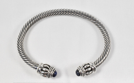 Sterling Silver Lapis Lazuli Cable Cuff Bracelet, 7 inches - 34.6g