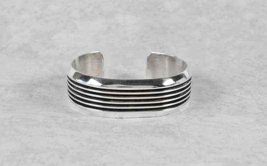 Vintage Sterling Silver Navajo Cuff Bracelet, 6 inches - 42.2g