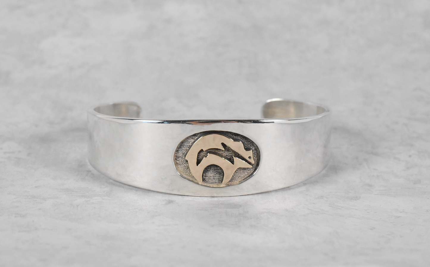 M Rogers Sterling Silver & 14k Gold Bear Cuff Bracelet, 7 inches - 35.6g