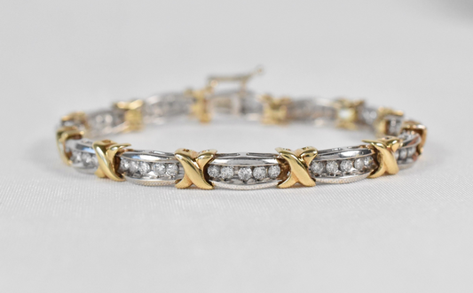 10k White & Yellow Gold "X" Link Diamond 2.4cttw Bracelet, 7 inches - 14.8g