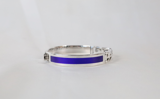 Sterling Silver Blue Enamel Cuban Chain & Cuff Bracelet, 7.5 inches - 36.0g