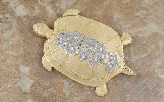 14k Yellow Gold Diamond Turtle Pendant - 26.1g