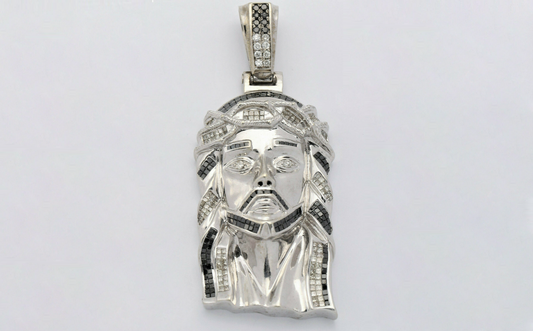 14k White Gold Jesus Pendant w Diamonds, 7.15cttw - 83.2g