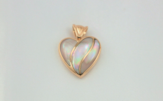 14k Rose Gold Kabana Heart Pendant with Pink Mother of Pearl Inlay - 6.0g