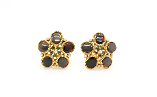 Vintage Coro Multi-Stone Clip On Earrings - 7.1g