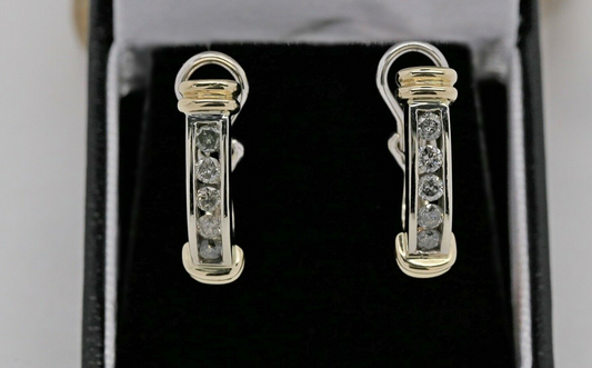14k White & Yellow Gold Diamond Earrings - 7.3g