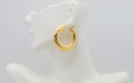 Milor 14k Yellow Gold Ladies 37mm Hoop Earrings - 10.6g