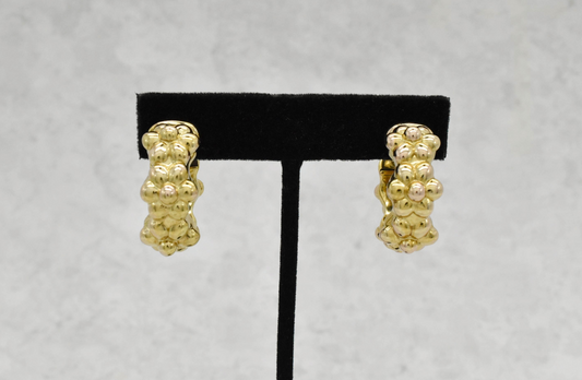 Vintage 14k Yellow Gold Flower Hoop Earrings, 8.3g