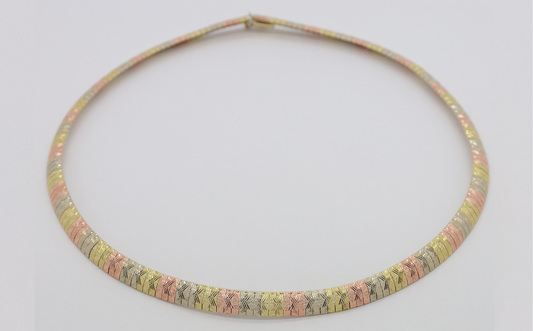 10k Tri-Color Gold Omega Choker Necklace, 17 inches - 27.8g