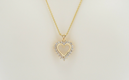 14k Yellow Gold Heart Diamond Pendant Necklace 0.5cttw, 18 inches - 6.0g