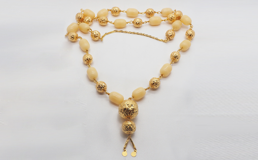 21k Yellow Gold Jasper Bead Necklace, 36 inches - 104.0g