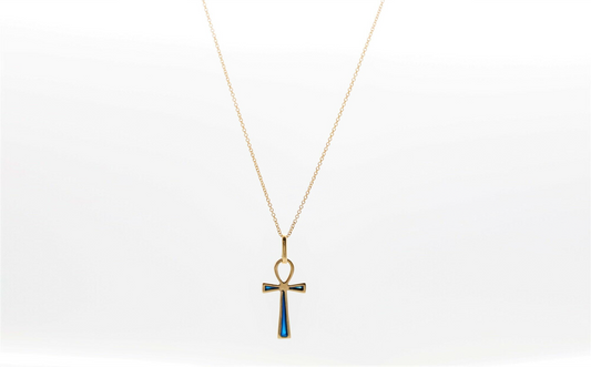 18k Yellow Gold Egyptian Ankh Charm Necklace, 14.5 to 15.5 inches - 3.3g