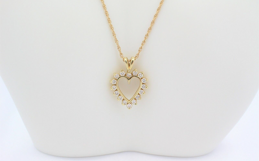 14k Yellow Gold Diamond Heart Pendant Necklace, 17 inches - 4.8g