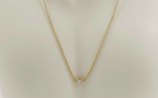 14k Yellow Gold Single Diamond Necklace, 16 inches - 2.3g