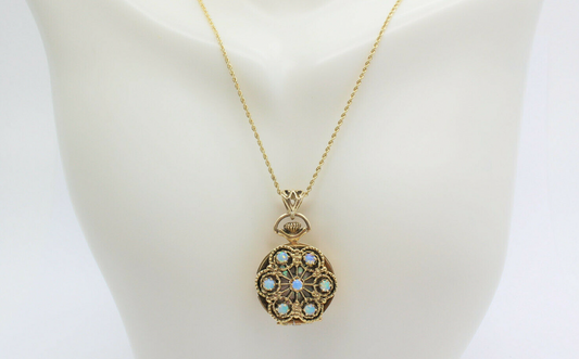 Vintage Eloga 14k Yellow Gold Art Deco Watch Pendant, 30 inches - 20.4g