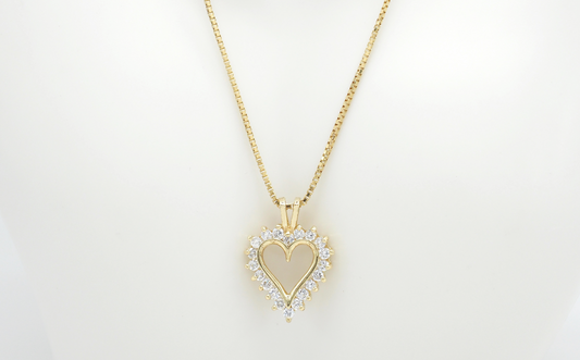 14k Yellow Gold Diamond Heart Pendant & UNOAERRE Box Chain, 18 inches - 7.5g