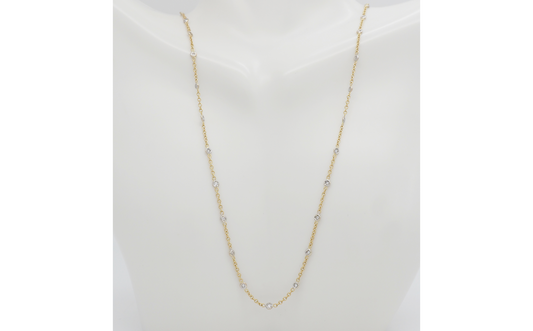 18k Yellow Gold Diamond Chain Necklace, 17.75 inches - 3.7g