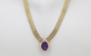 Vintage 14k Yellow Gold Amethyst & Diamond Mesh Choker Necklace, 16 inches - 18.0g