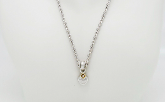 Judith Ripka Sterling Silver & 18k Yellow Gold Heart Necklace, 16.0 inches - 12.9g