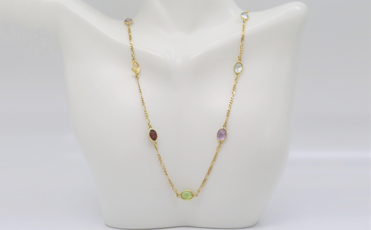 14k Yellow Gold Figaro Gemstone Necklace, 18 inches - 6.6g