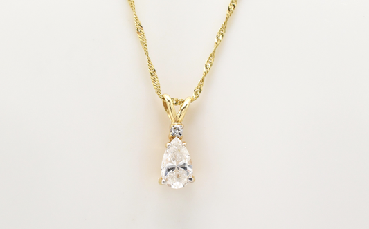 14k Yellow Gold Pear Shaped Diamond Pendant Necklace, 18 inches - 1.6g