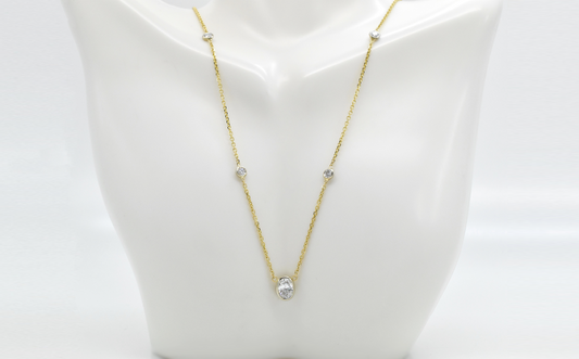 14k Yellow Gold 1.8cttw Diamond Oval Link Necklace, 17 inch - 3.5g