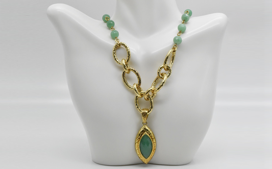 Etrusca 24k Gold Plated Sterling Silver Jade Beaded Necklace, 18-20 inches - 45.0g