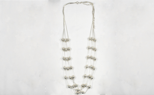 Vintage Sterling Silver Multi-Strand Beaded Necklace, 24-30 inches - 30.8g