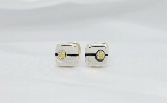 David Yurman Sterling Silver 18k Yellow Gold Logo Cufflinks - 19.8g