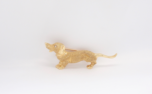 14k Yellow Gold Dog Brooch - 4.0g
