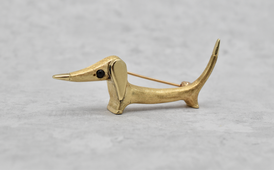 Vintage Cellino 14k Yellow Gold Dachshund Pin with Onyx - 11.5g