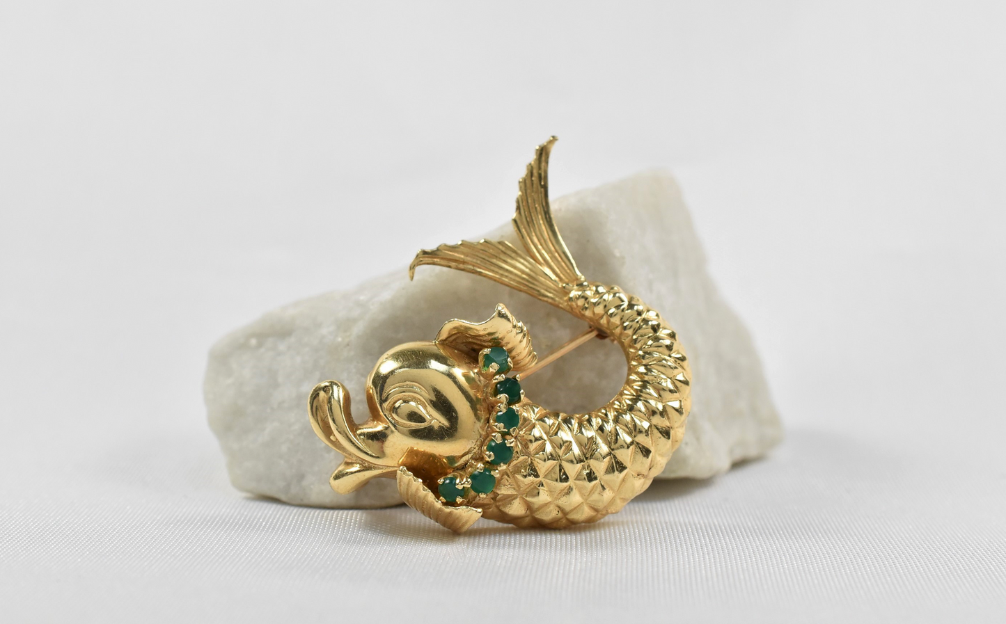 Vintage 14k Yellow Gold Whimsical Fish Brooch, 8.6g