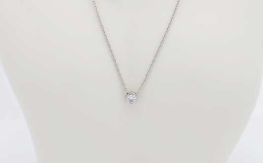 Platinum Solitare Diamond Pendant Necklace, 19 inches - 6.9g